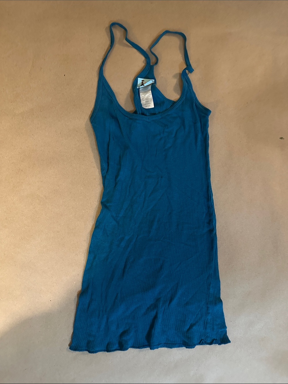 Slim Ribbed Teal Tank Dress with Slim Straps